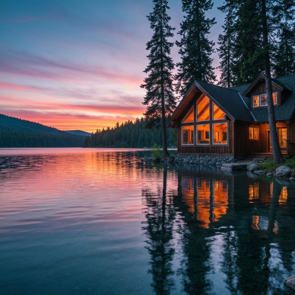 Rustic lakeside cabin with serene water views